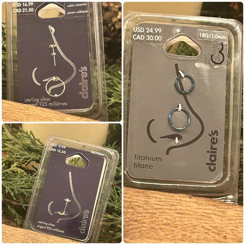 Claire's Titanium and Sterling Silver Nose Rings - Blue and Silver